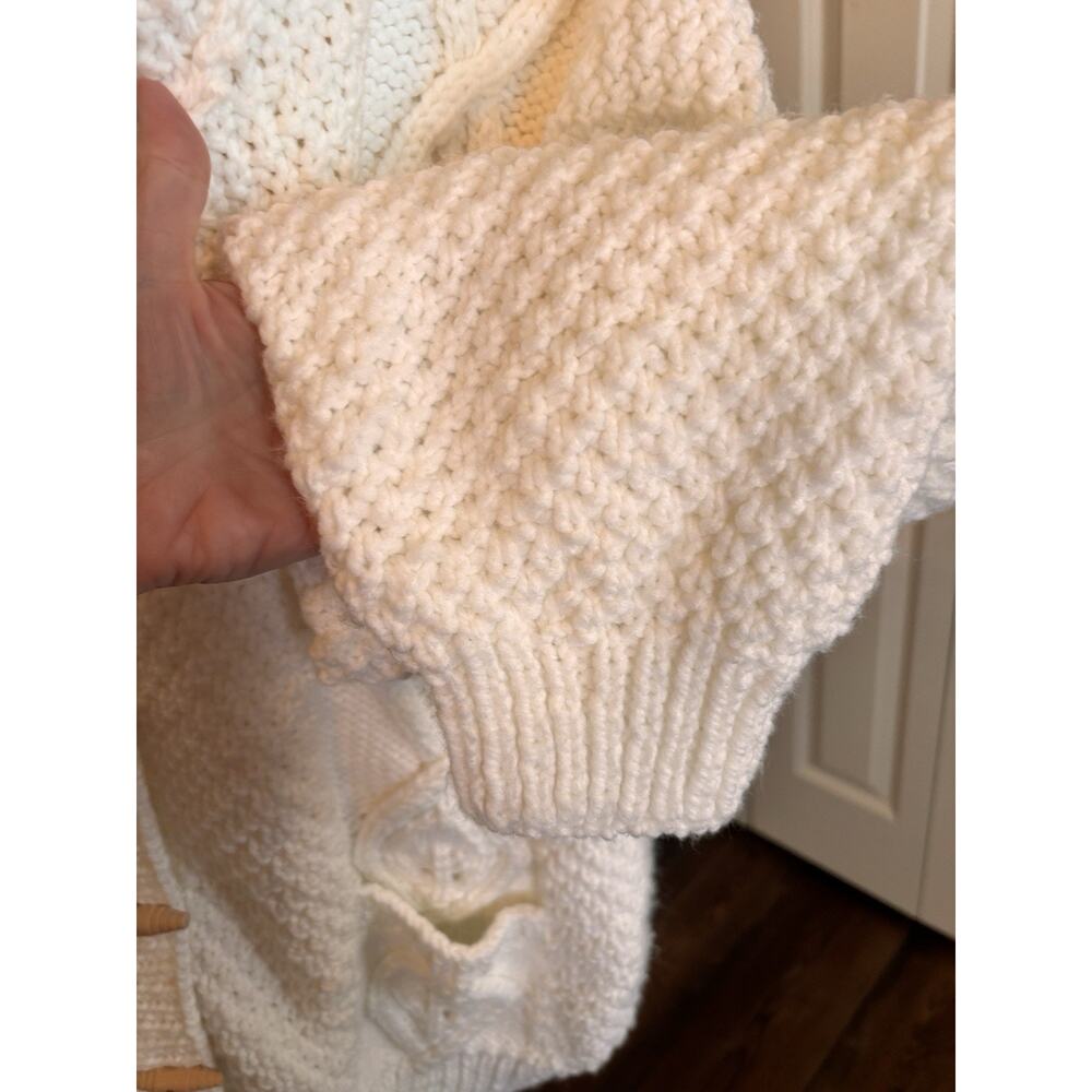 Handmade Crochet Cardigan Ivory Cableknit Chunky High Collar Luxury Toggle 2XL - Picture 5 of 10